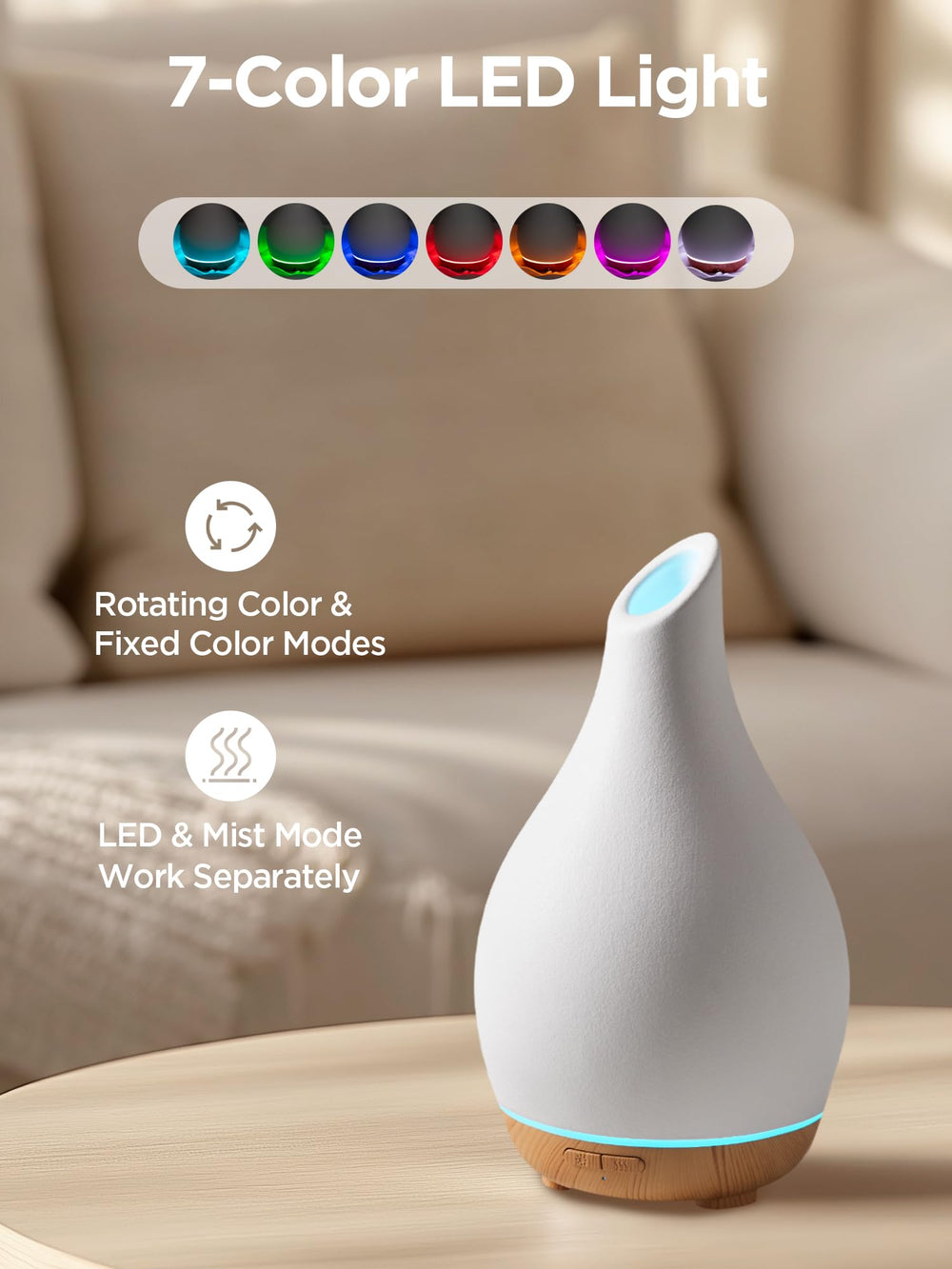 InnoGear diffuser continuous mode, steady mist for focus and productivity.