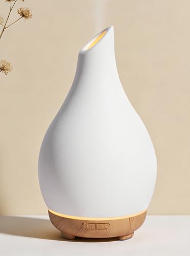 InnoGear essential oil diffuser in white ceramic vase, front view for elegant home ambience.