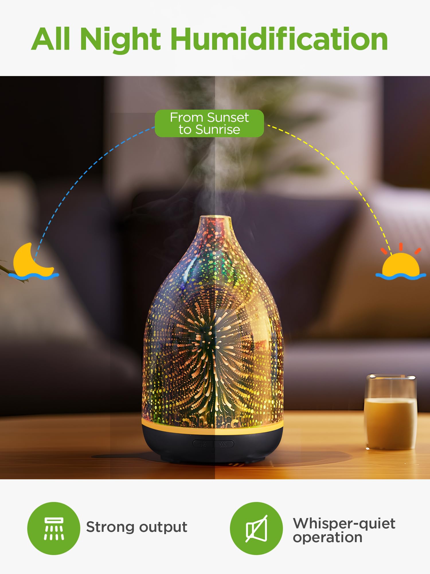 InnoGear ultrasonic diffuser operates quietly for sleep or work