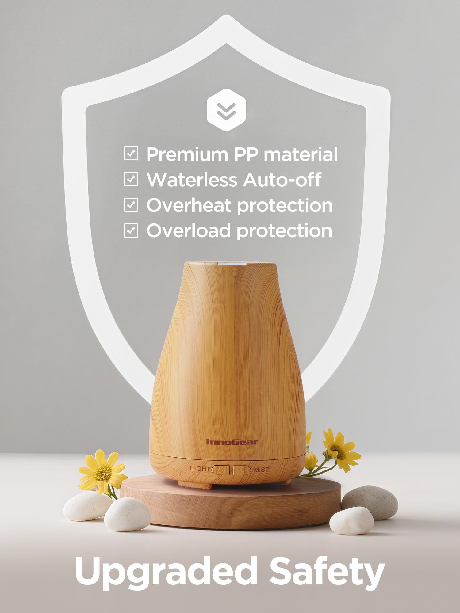 InnoGear diffuser auto-off feature for safe nighttime use and peace of mind.
