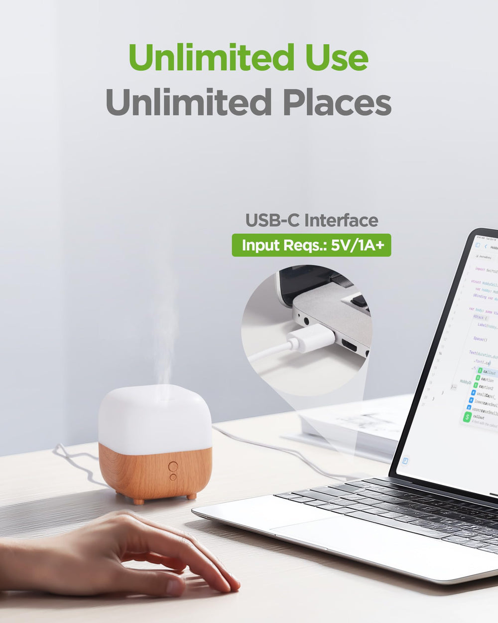 InnoGear LED color diffuser displaying eight hues to set the mood