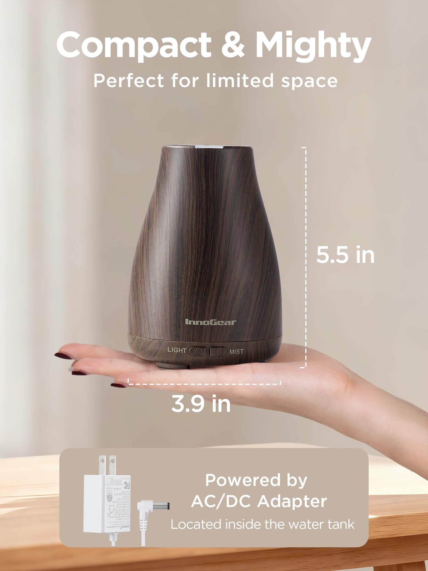 InnoGear ultrasonic diffuser releasing nano mist for a calming room aroma.