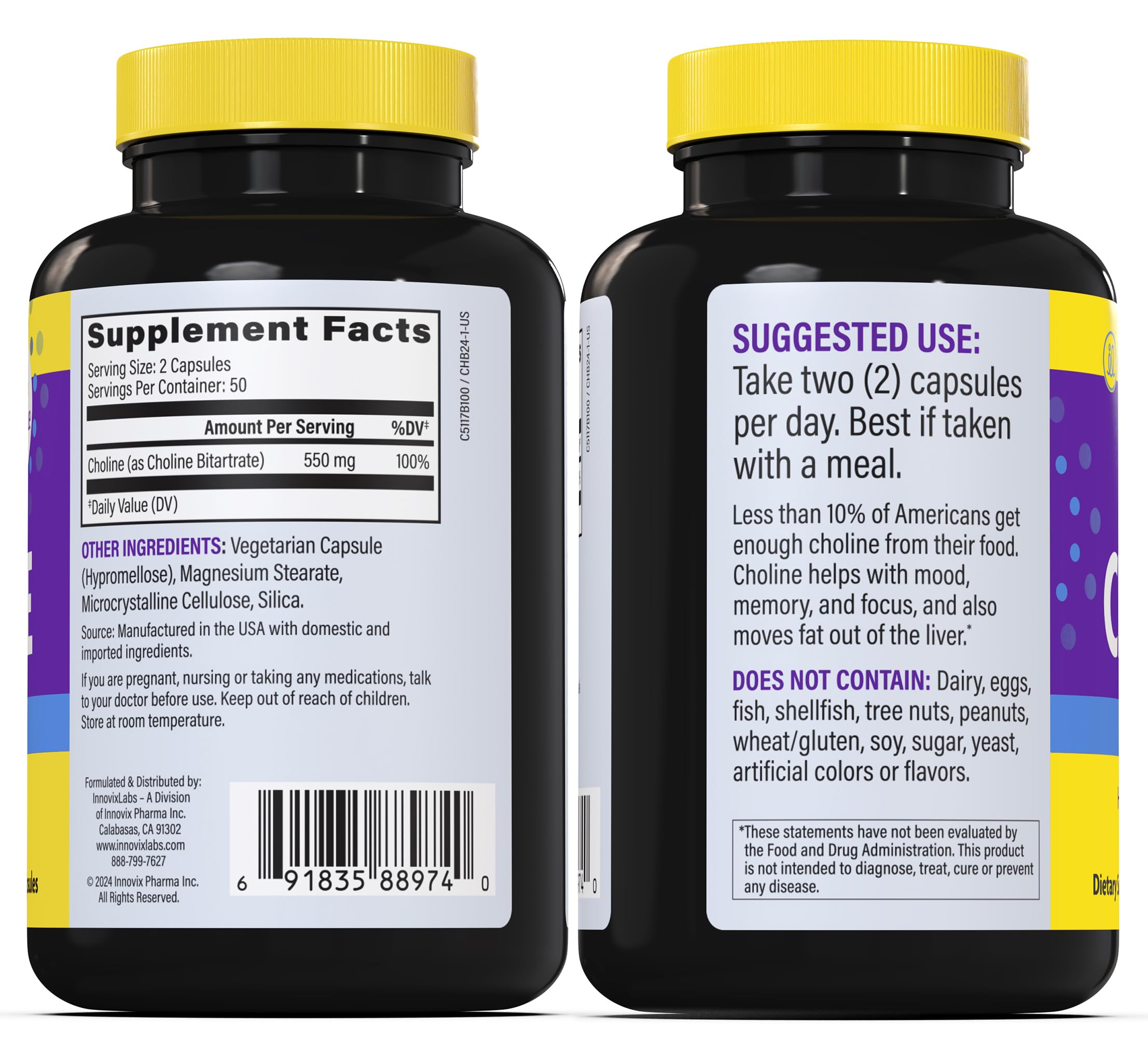 InnovixLabs choline capsules in hand, easy daily use.