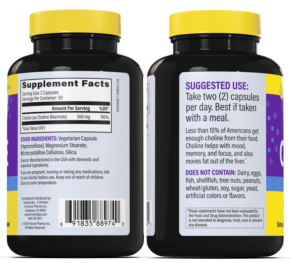 InnovixLabs choline capsules in hand, easy daily use.