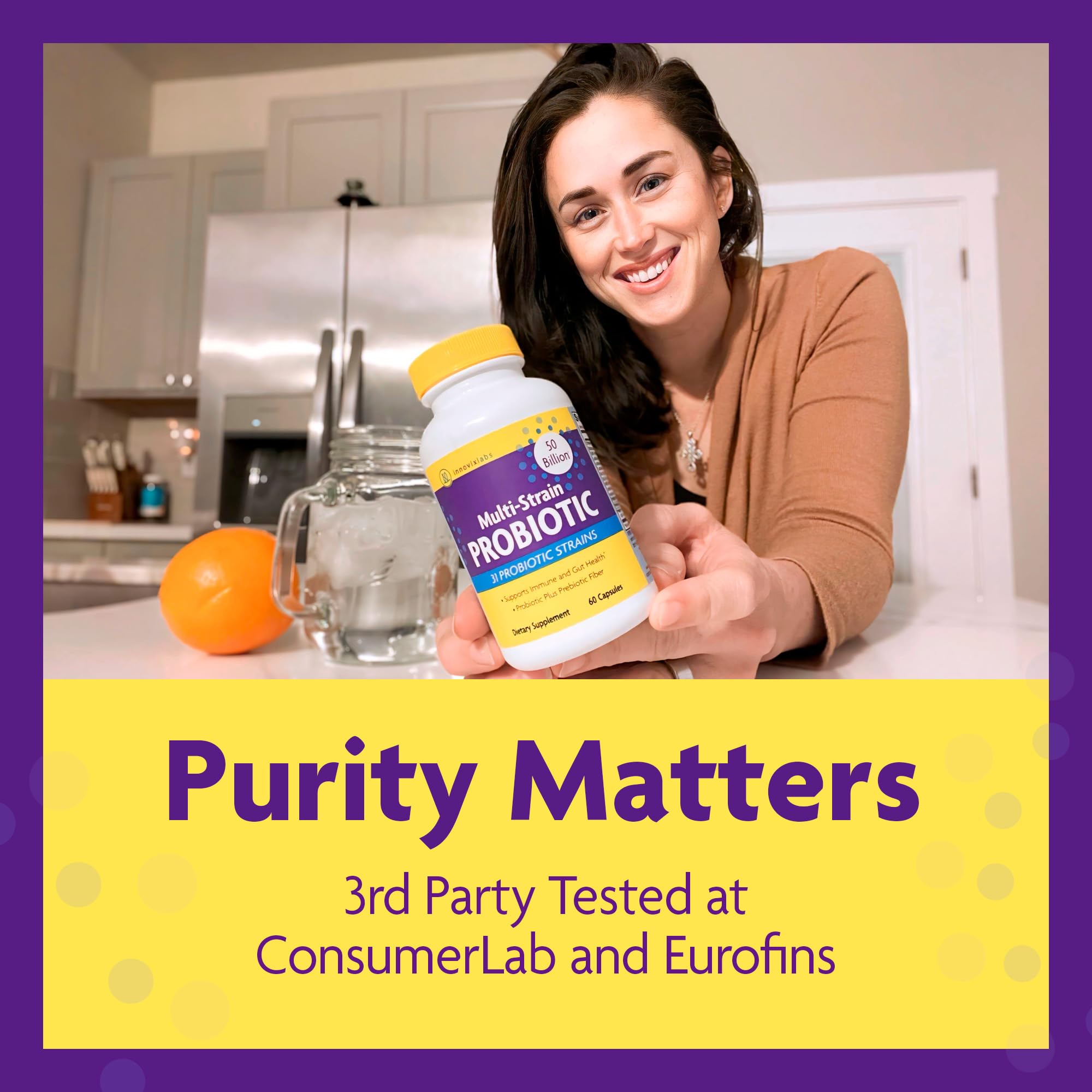 Brand message on bottle highlighting gut health and immune-friendly properties.