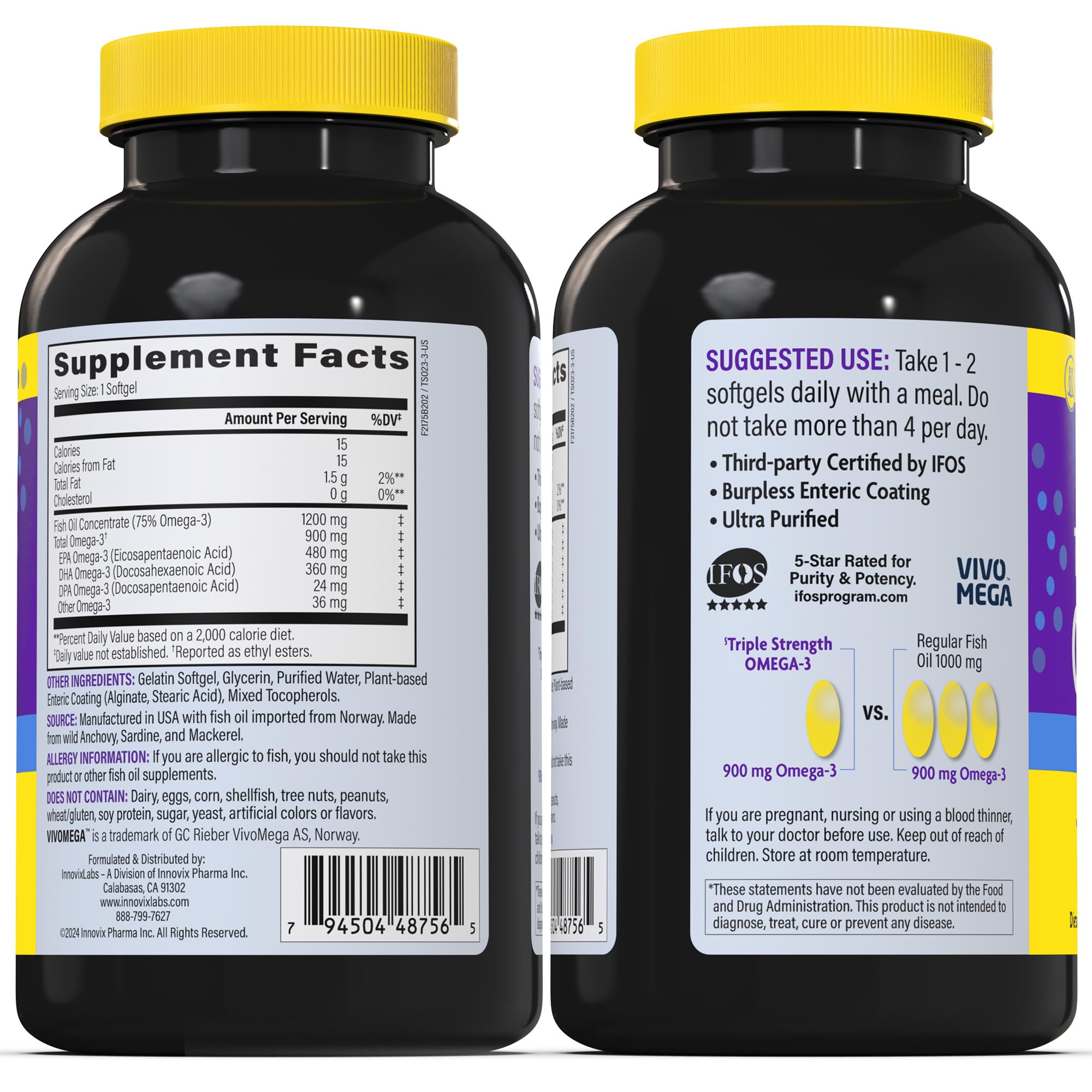 InnovixLabs no burp omega-3 capsule for odor-free swallowing.