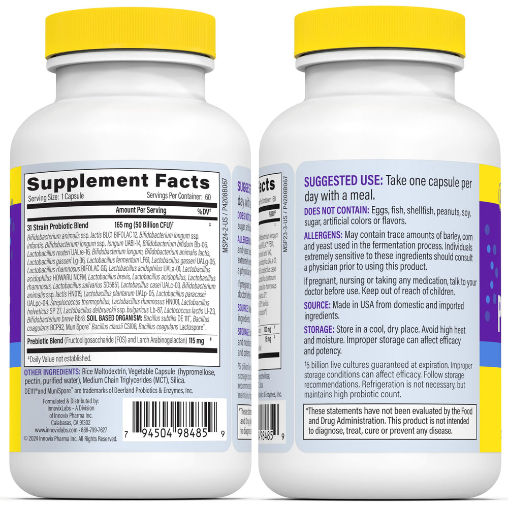 Label details showing 60 capsules per bottle and serving guidance.
