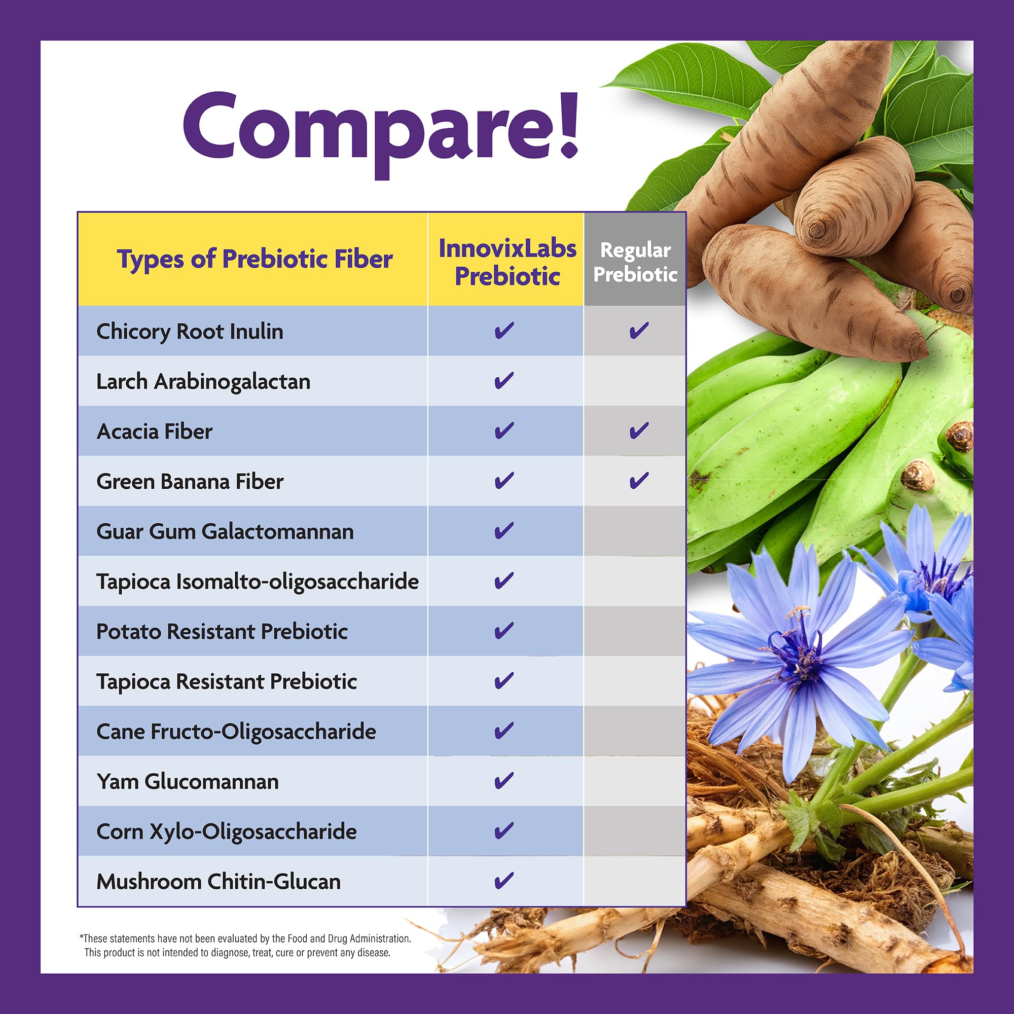 InnovixLabs Prebiotic Fiber Powder ingredients bowl highlights diverse fibers.