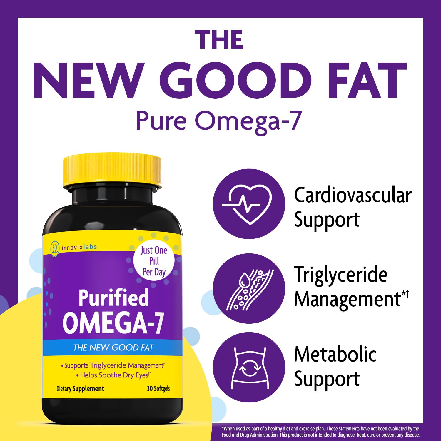InnovixLabs Purified Omega 7 softgels closeup highlighting capsule design