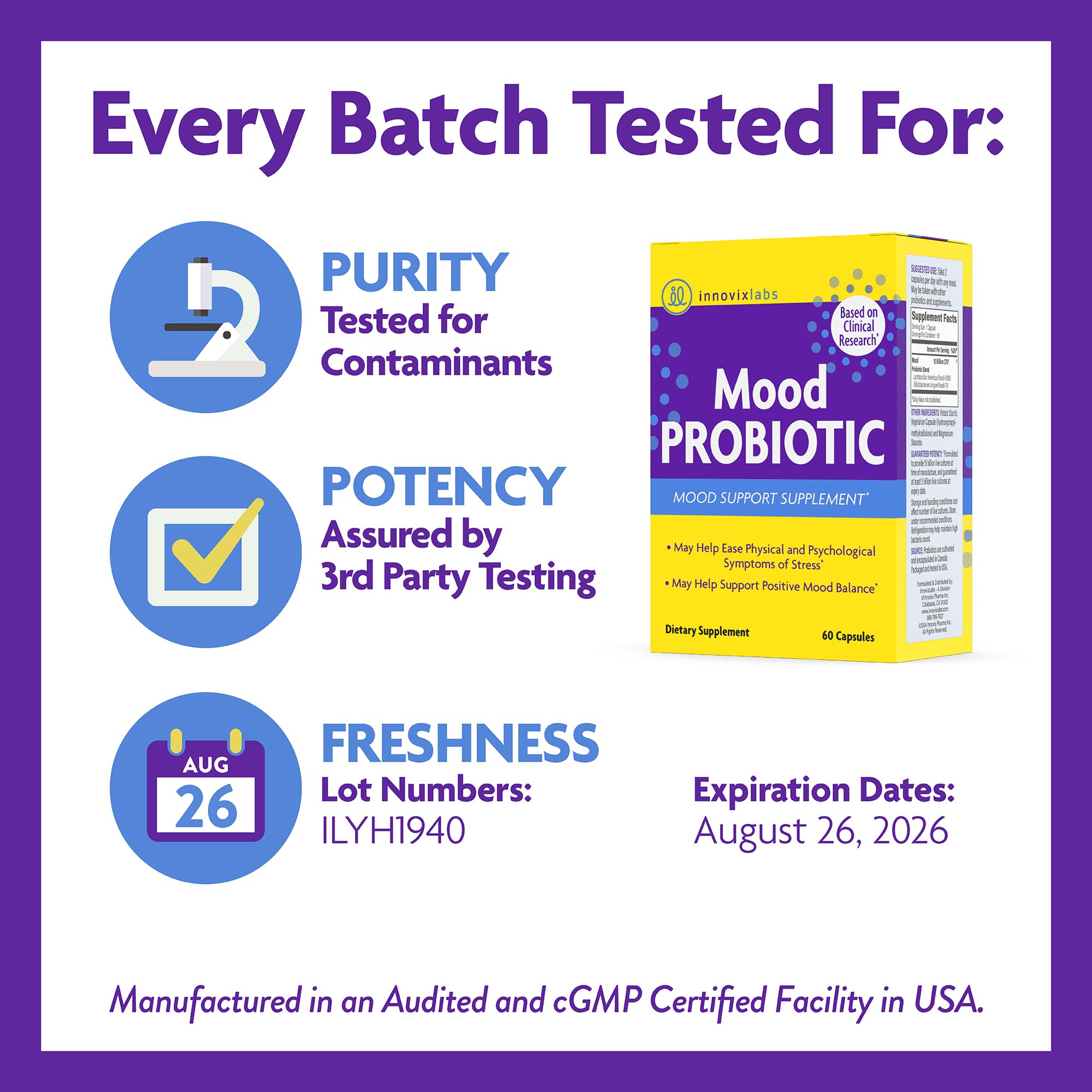 InnovixLabs Third-party testing seal communicates quality and safety.