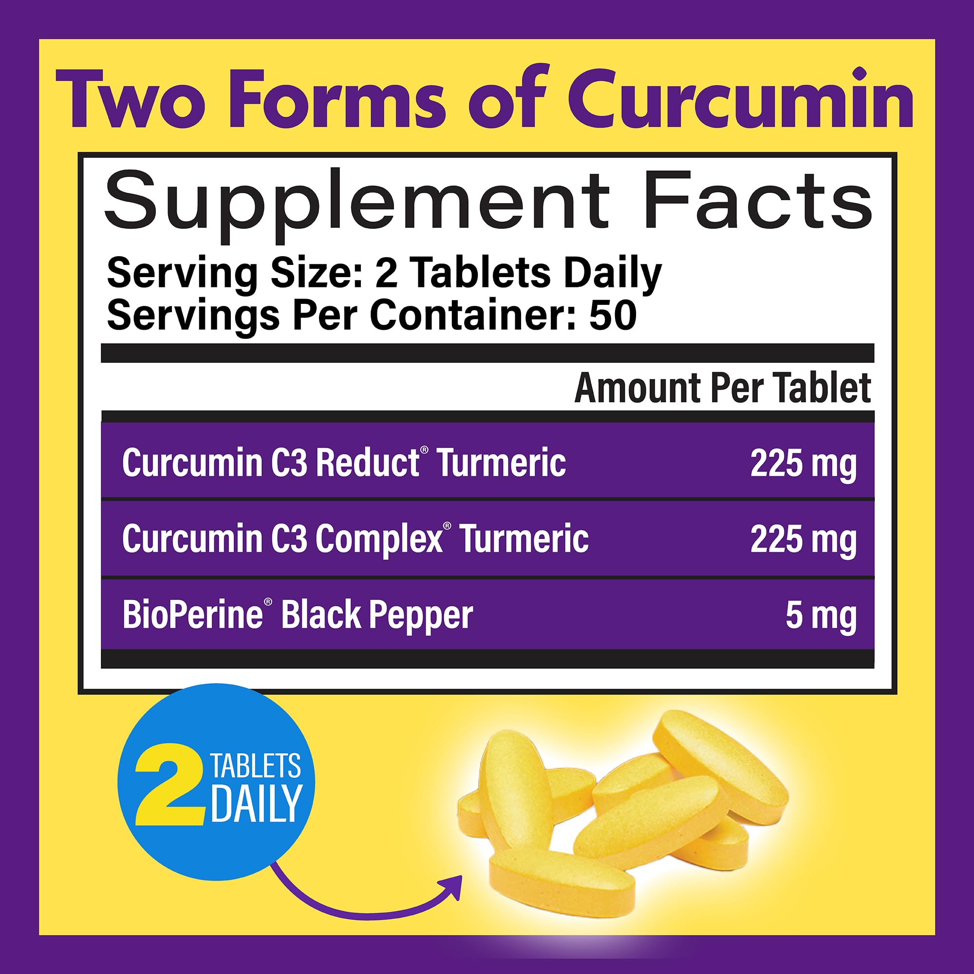Close-up of time-release tablets indicating extended curcuminoid activity.