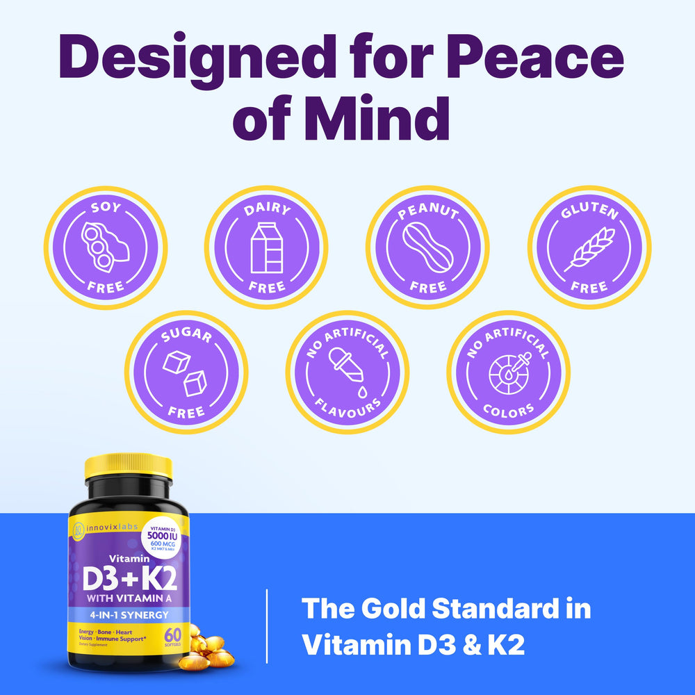 InnovixLabs Vitamin D3 K2 gluten-free label indicates allergen-friendly formula