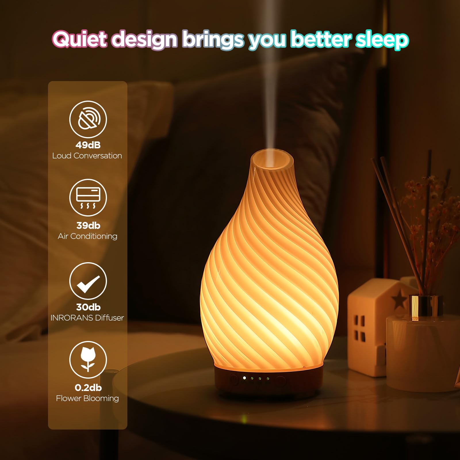 Inrorans seven-color night light adds soft mood lighting.