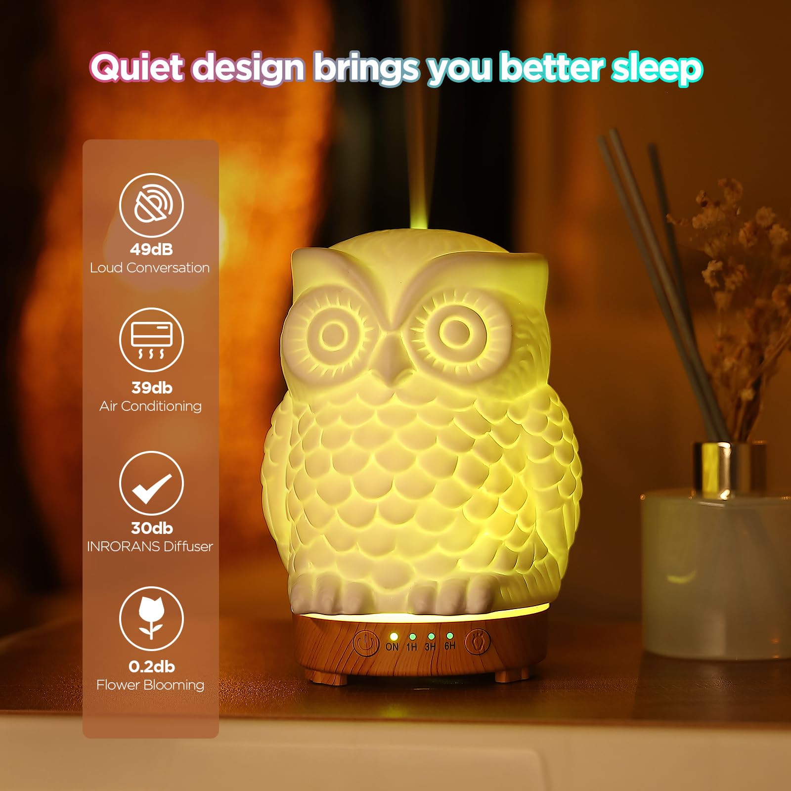 Inrorans Owl Diffuser auto shut-off ensures safe operation when water runs low