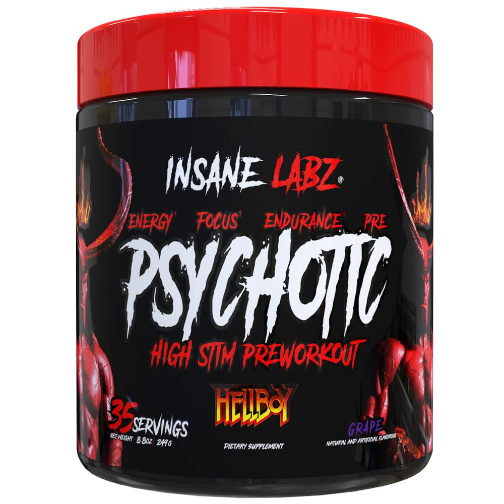 Insane Labz Hellboy Edition bottle front for a high-stim pre-workout designed for focus