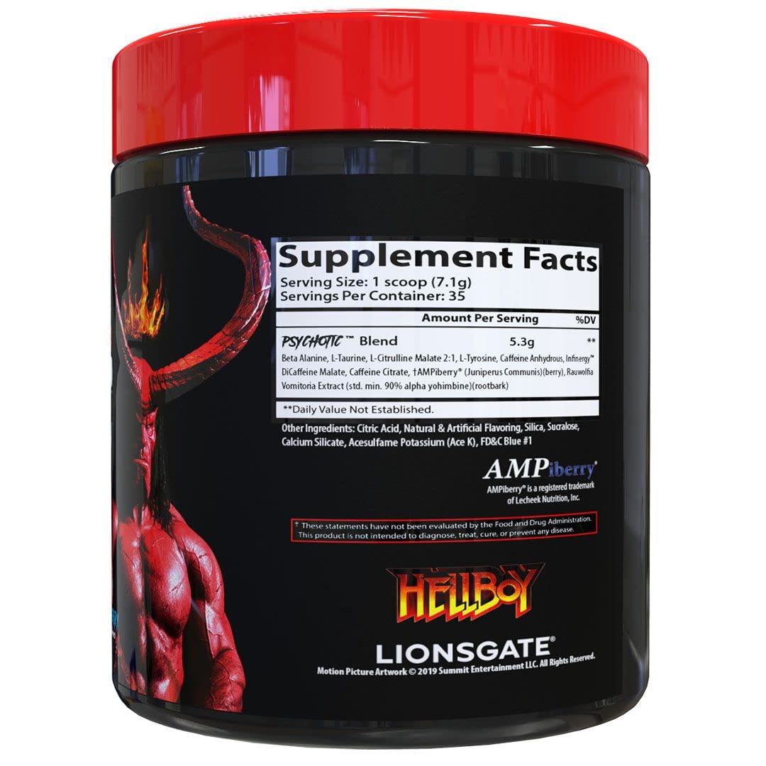 Hellboy Edition tub back view highlights endurance and focus ingredients for training sessions.