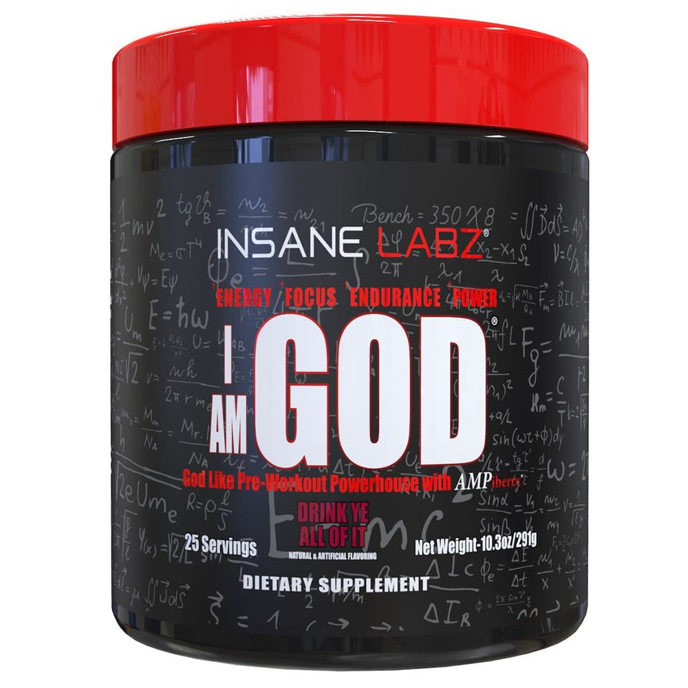 Insane Labz I am God pre workout bottle energizes workouts