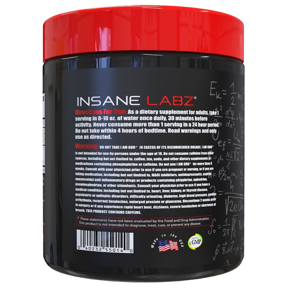 Label close-up of Insane Labz I am God showing creatine and DMAE