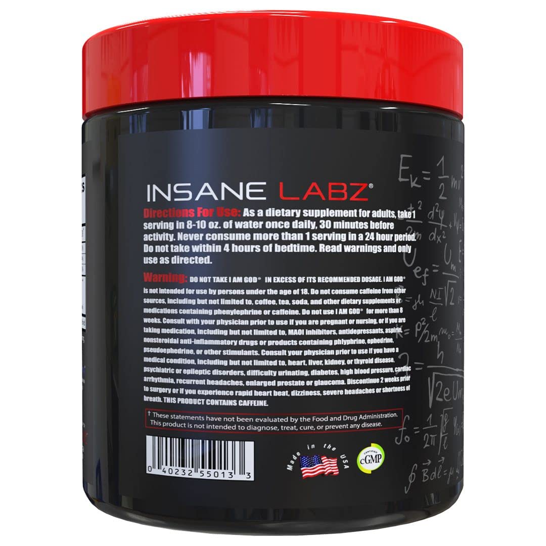 Insane Labz I am God pre workout scoop demonstrates easy mixing for quick prep.