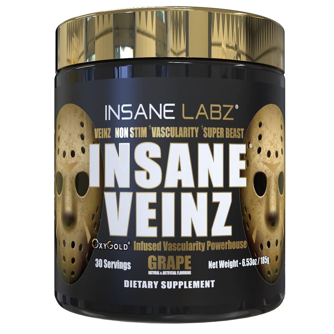 Insane Labz Insane Veinz Gold bottle front showing non-stimulant NO formula