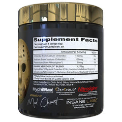 Insane Veinz Gold label highlights Hydromax and Nitrosigine for vascularity support