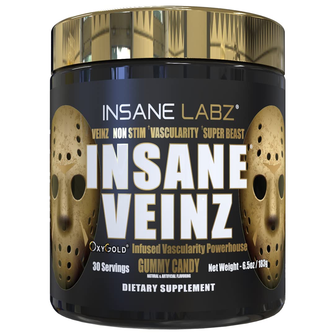 Insane Labz Insane Veinz Gold tub front view highlighting vascular emphasis.