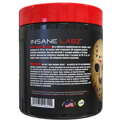 Label ingredients close up on Insane Veinz featuring agmatine sulfate and betaine anhydrous