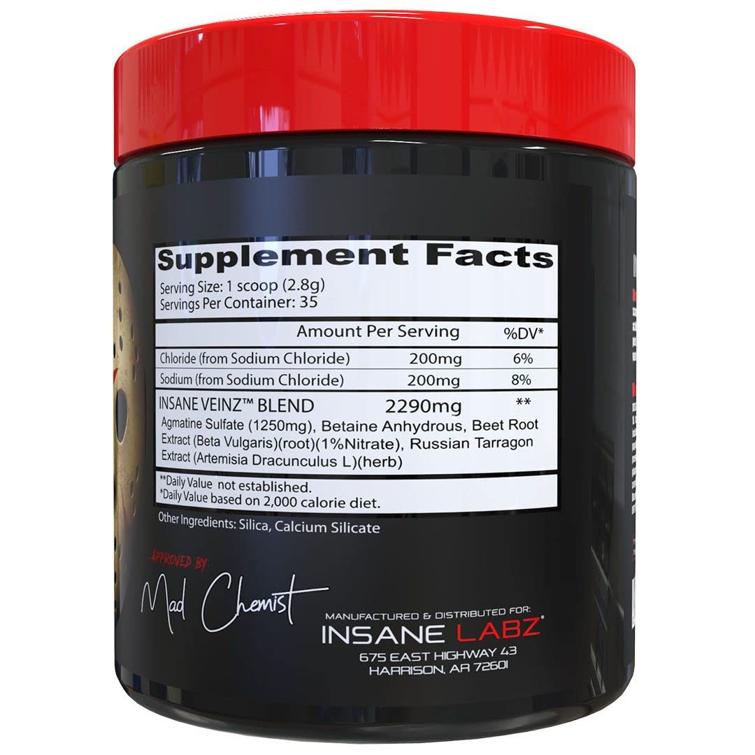 Insane Labz Insane Veinz pour glass showing powder mixing quickly for a pre workout