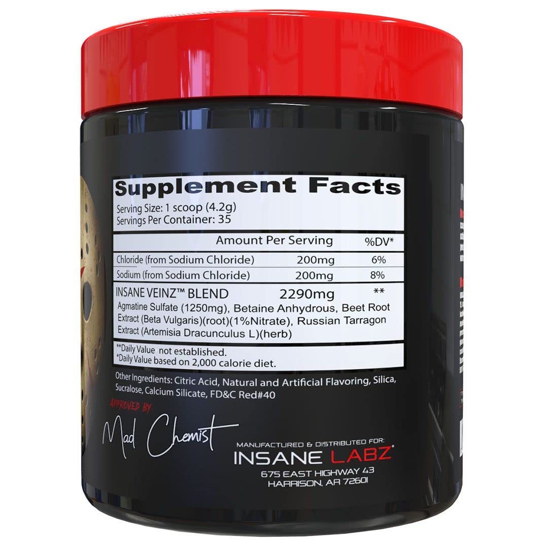 Insane Labz Insane Veinz scoop shows precise serving measurement for stackable workouts.