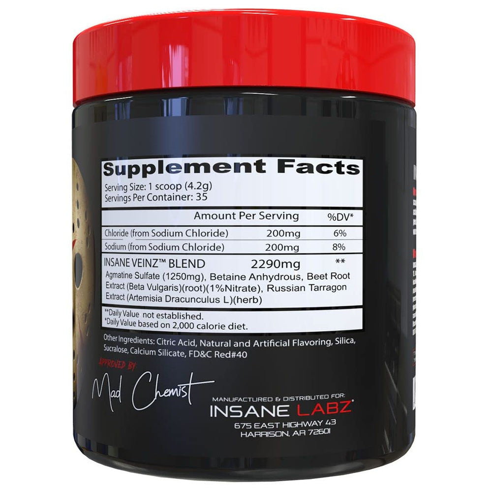 Insane Labz Insane Veinz scoop shows precise serving measurement for stackable workouts.