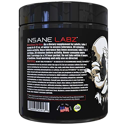 Insane Labz Psychotic Black Edition label highlights Infinergy and caffeine blend.