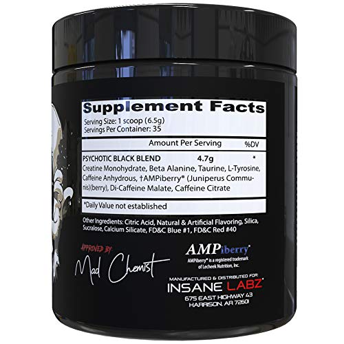 Psychotic Black Edition grape powder scoop suggests easy mixing and bold flavor.