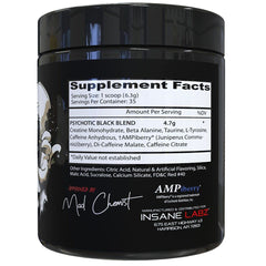 Insane Labz Psychotic Black Edition scoop dispense shown for easy training prep.