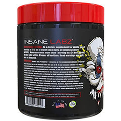 Insane Labz Psychotic blue raspberry bottle front highlights high stimulant formula for focus.