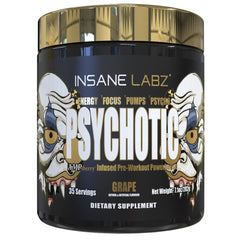 The Insane Labz Psychotic Gold bottle front view highlights energy and pump benefits.