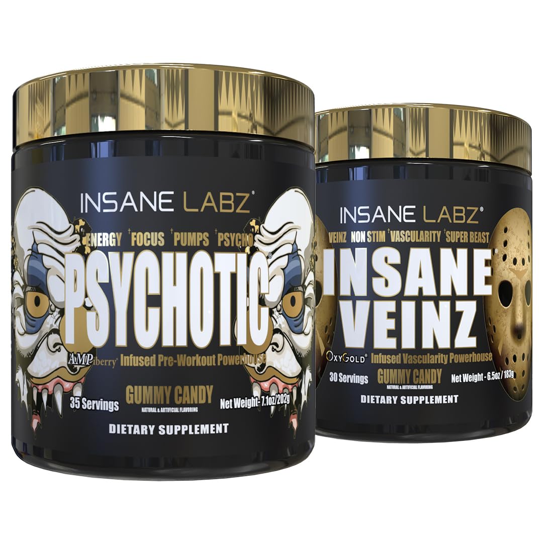 Insane Labz Psychotic Gold gummy candy close-up highlighting chewy texture for intense workouts.