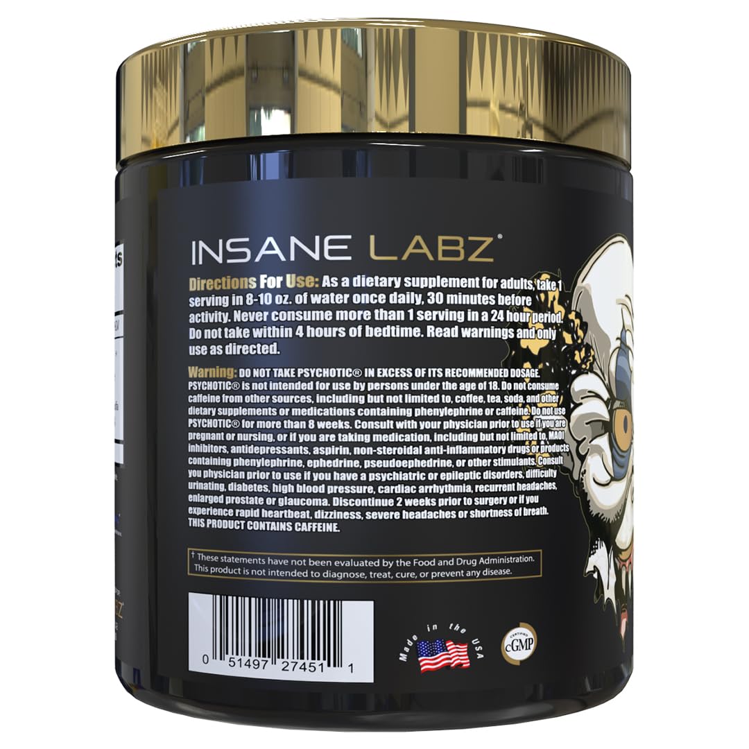 Insane Labz Psychotic Gold label closeup highlighting citrulline and beta alanine.