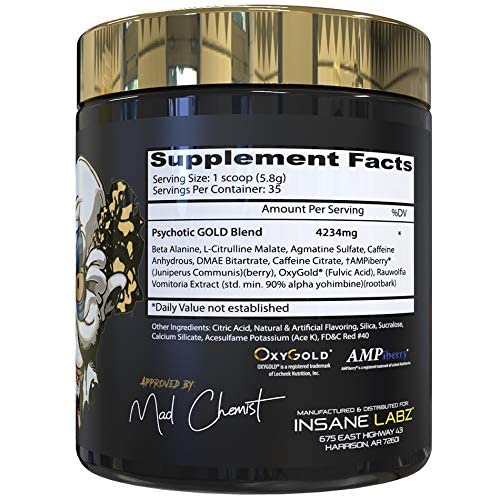 Closeup of Psychotic Gold powder highlighting premium NO boosters