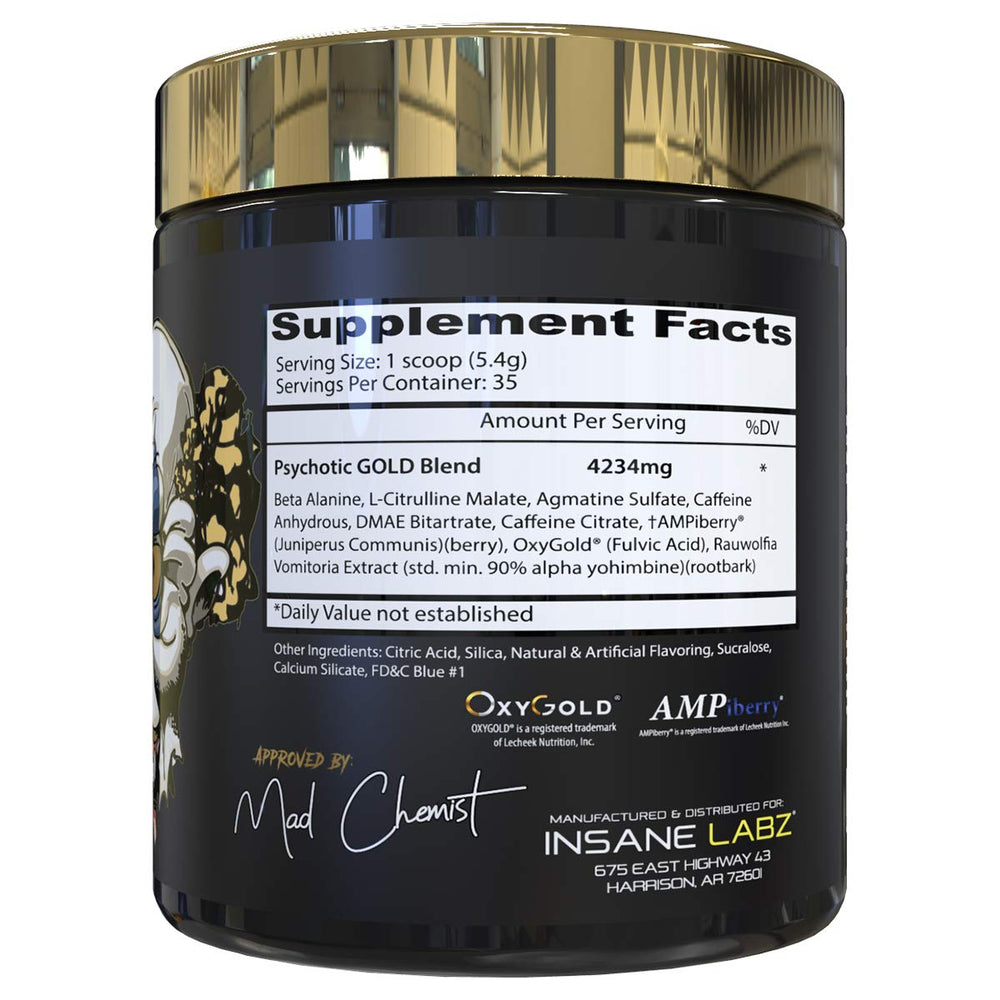 Psychotic Gold scoop with blue punch powder ready to mix.