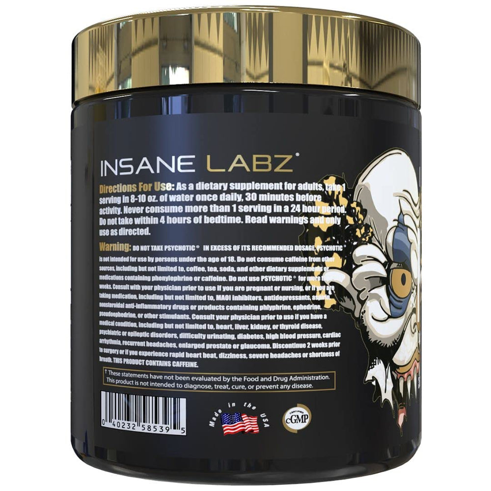 Insane Labz Psychotic Gold serving scoop ready for intense training energy.
