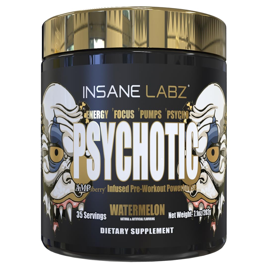 Insane Labz Psychotic Gold watermelon can showing energy and flavor for workouts.