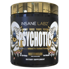 Insane Labz Psychotic Gold watermelon can showing energy and flavor for workouts.