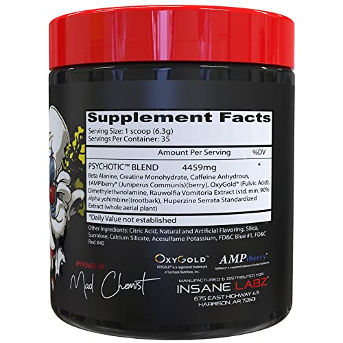 Insane Labz Psychotic grape canister close-up with ingredients.