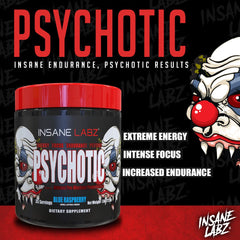 Insane Labz Psychotic ingredients panel emphasizes beta-alanine and creatine for endurance.