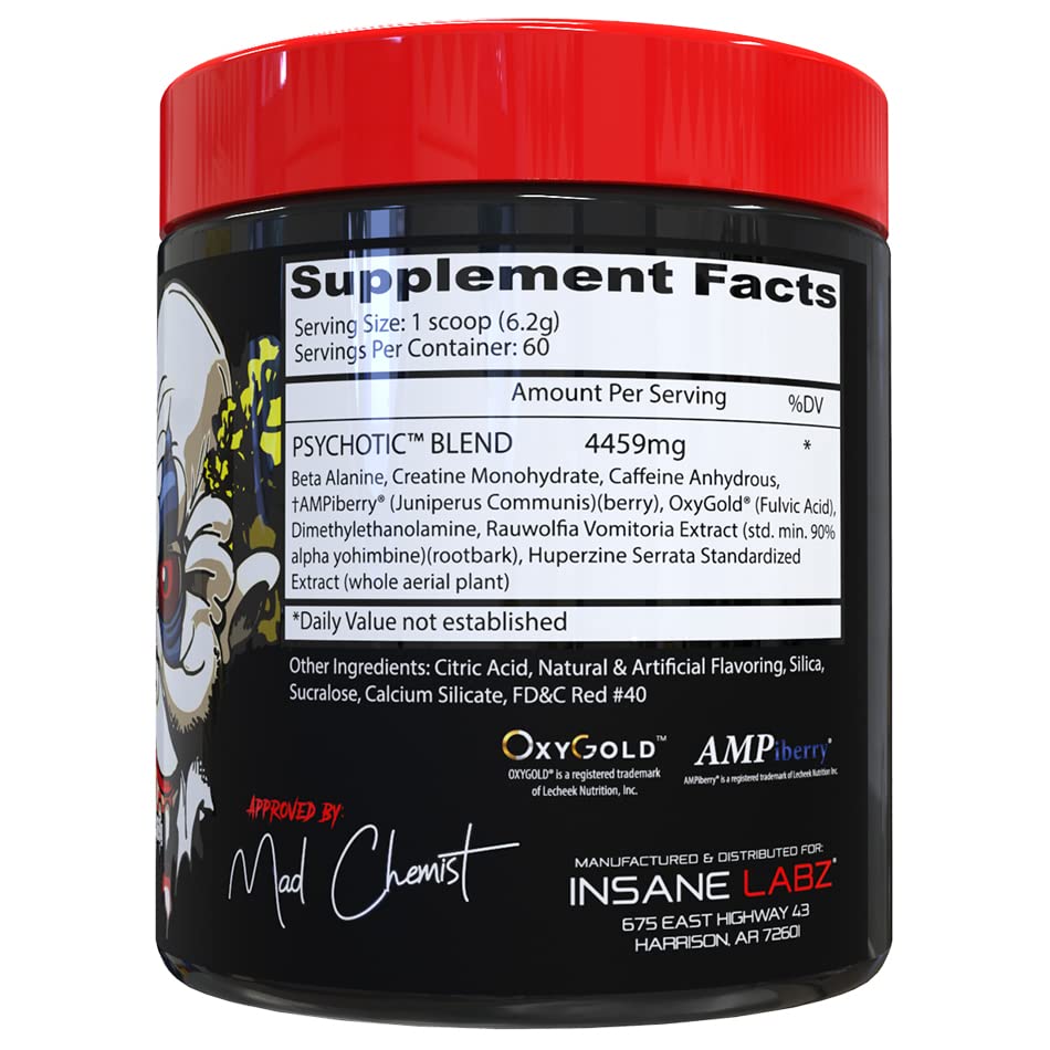 Insane Labz Psychotic packaging foil seal signals freshness and quality.