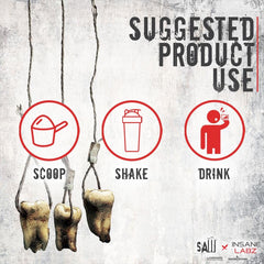 Psychotic SAW bottle label highlights key ingredients and use