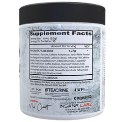 Psychotic Saw scoop dispensing powder shows precise serving for consistent energy and focus.