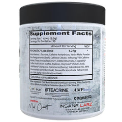 Scoop pouring Psychotic SAW powder for a quick pre workout mix.