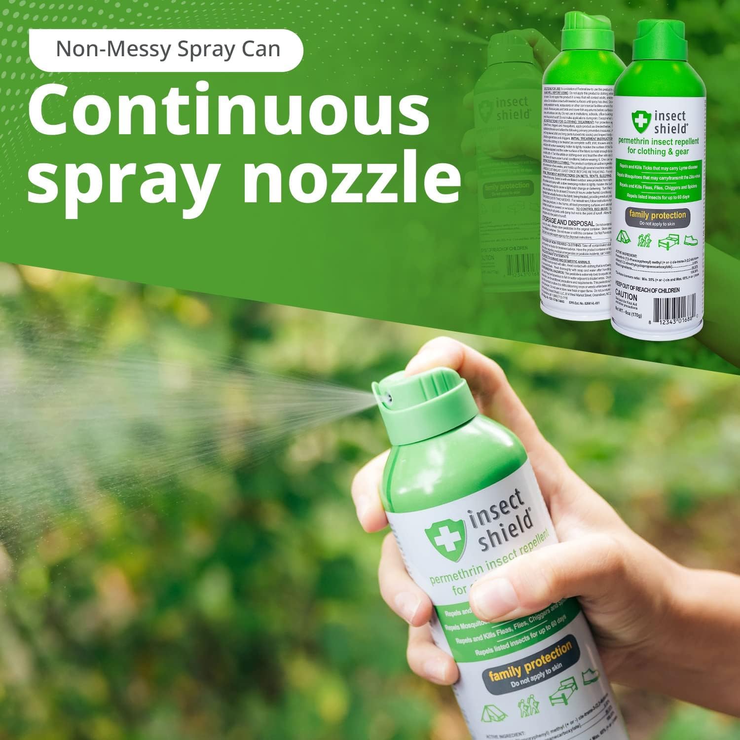 Insect Shield odorless formula dries quickly without damaging fabrics.