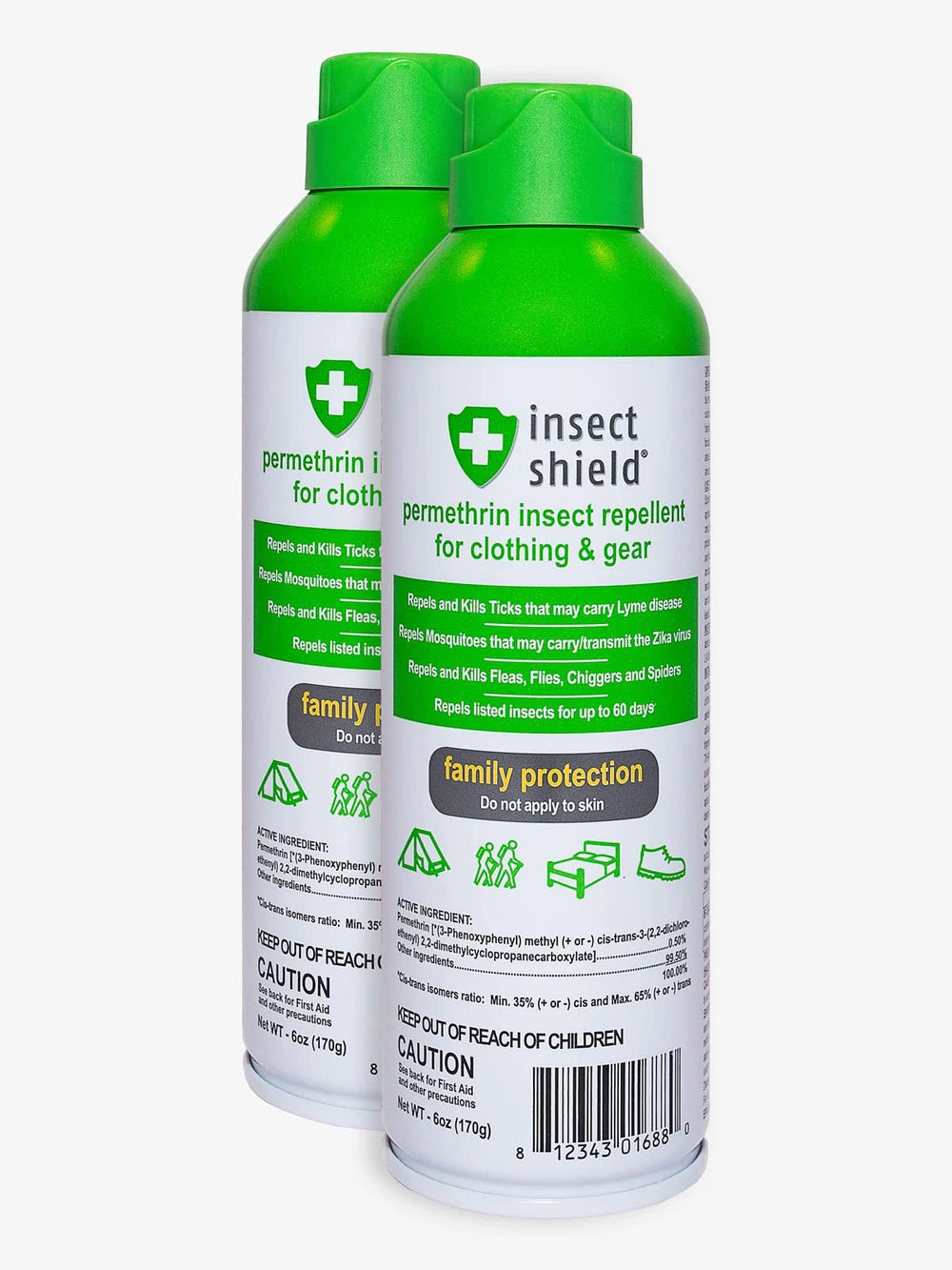Insect Shield premium permethrin spray can for outdoor protection on clothing and gear.